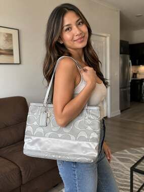 Coach Signature C Jacquard Fabric Tote Bag in Gray